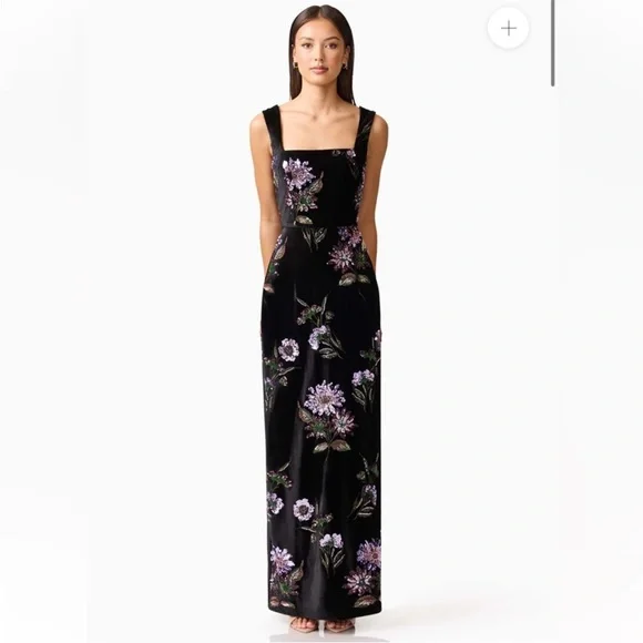 elliatt clio black purple 3d sequin flower embroidered velvet maxi gown dress XL - Picture 15 of 15